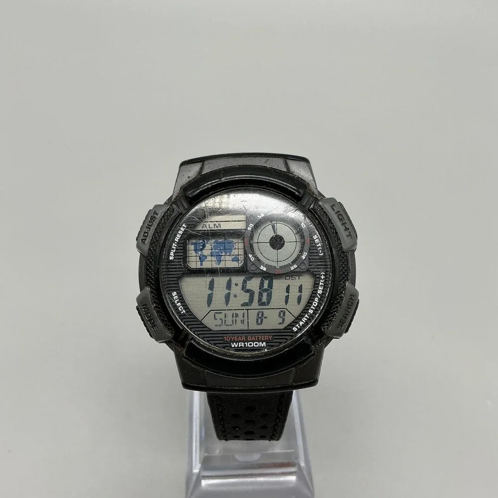 Casio 3198 AE-1000W Mens Watch 44mm Digital Black World Time Sport New Battery